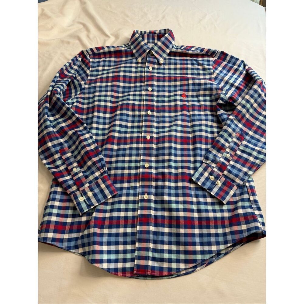 Brooks Brothers Regent Red White Blue Non Iron Button Down Shirt Size Large